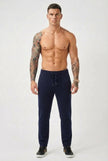Men's navy Merino wool trousers by FJØRNA, tailored fit with smooth fabric and classic style.