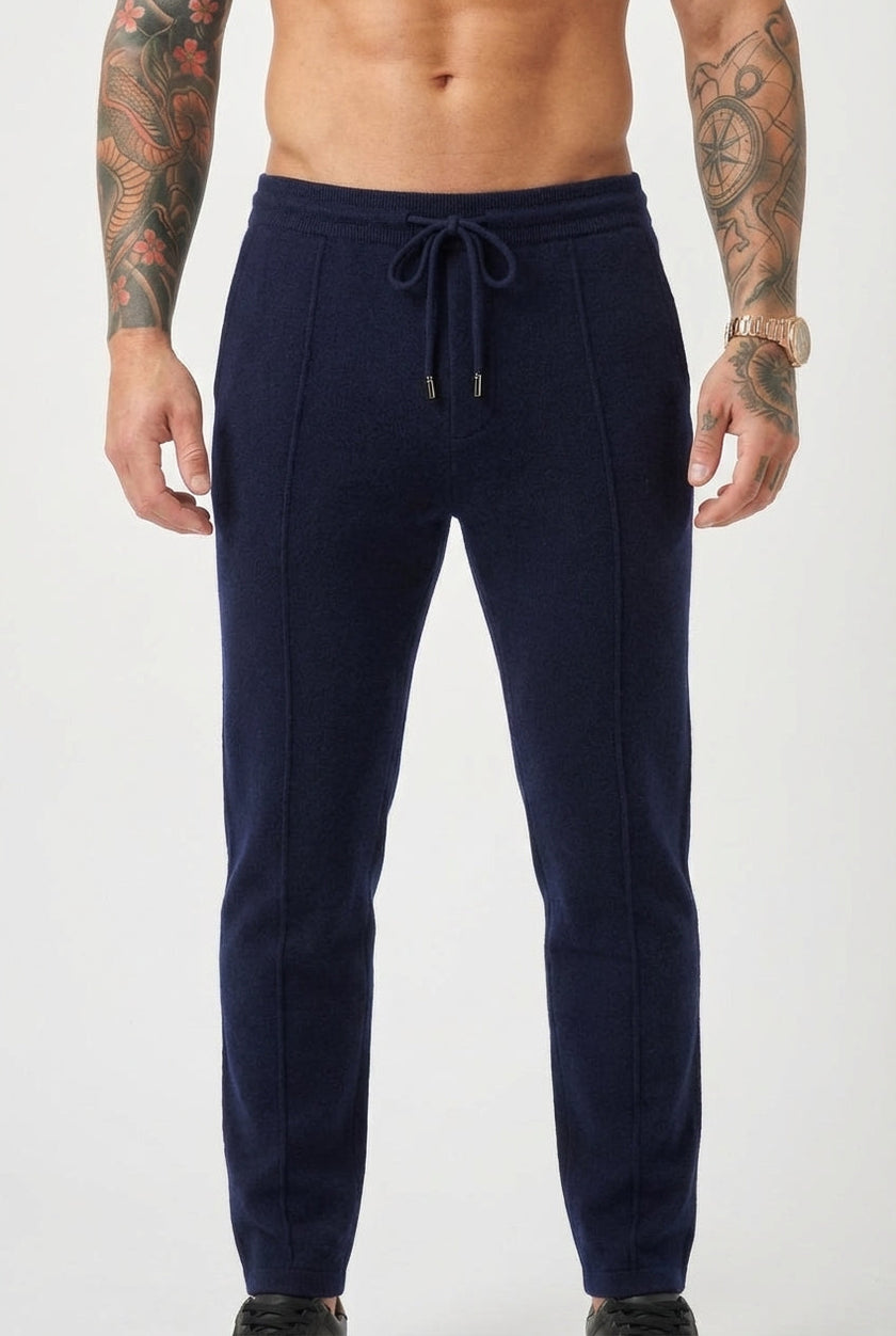 Men's navy merino wool trousers by FJØRNA, stylish and comfortable pants with a tailored fit for everyday wear.