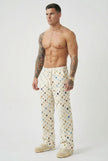 Men's white straight-fit trousers by FJØRNA, displayed flat with front pockets and clean design on a neutral background.
