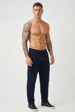 Men's navy Merino wool trousers from FJØRNA, casual fit, featuring a comfortable waistband and tailored design.
