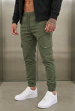 Men's cargo jogger trousers in army green by FJØRNA, featuring a relaxed fit and multiple pockets, ideal for casual wear.