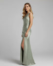 FJØRNA black satin maxi dress for women, one-shoulder elegant design perfect for formal occasions.