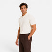 Men's striped knitted polo shirt by FJØRNA, lightweight, breathable, slim fit summer shirt, ideal for casual wear.