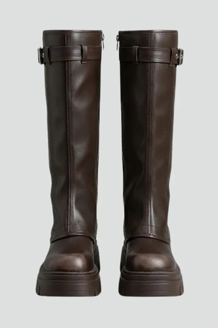 Freya | Women's Suede Knee High Platform Side Zip Boots with Comfortable