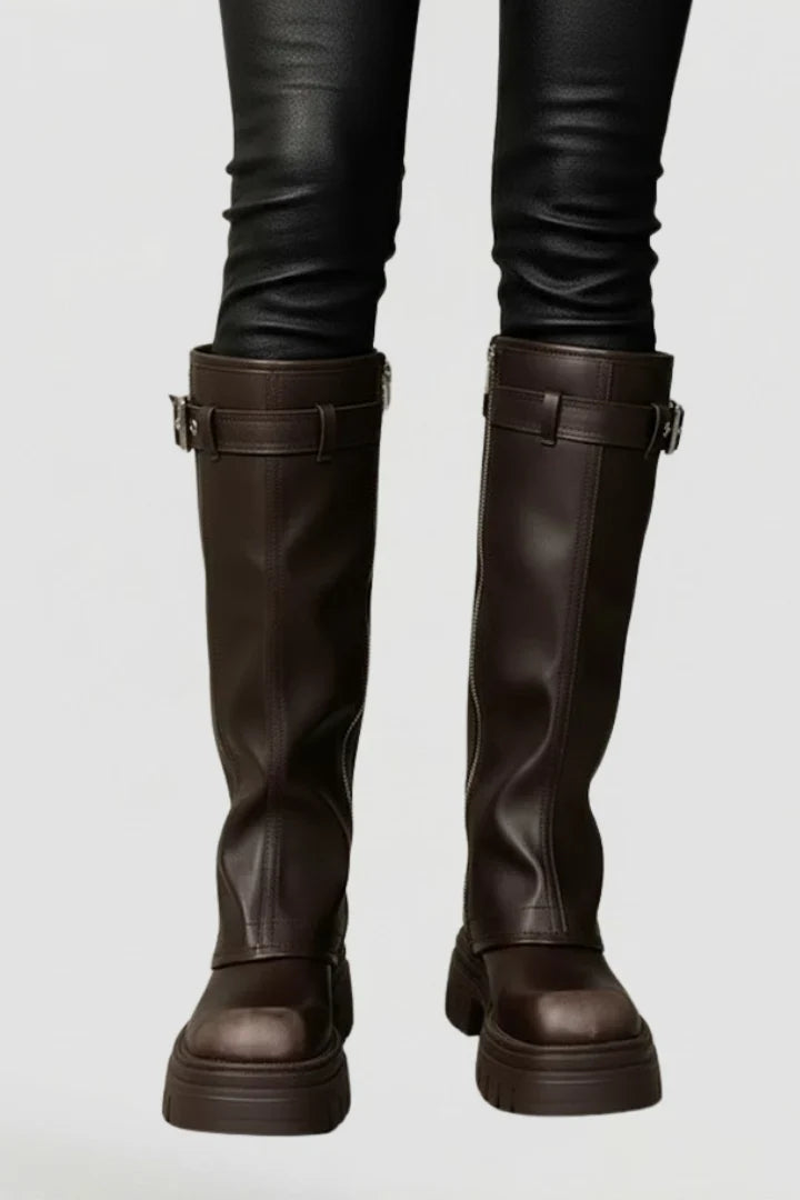 Freya | Women's Suede Knee High Platform Side Zip Boots with Comfortable