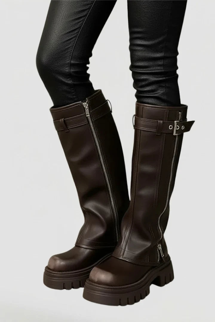 Freya | Women's Suede Knee High Platform Side Zip Boots with Comfortable