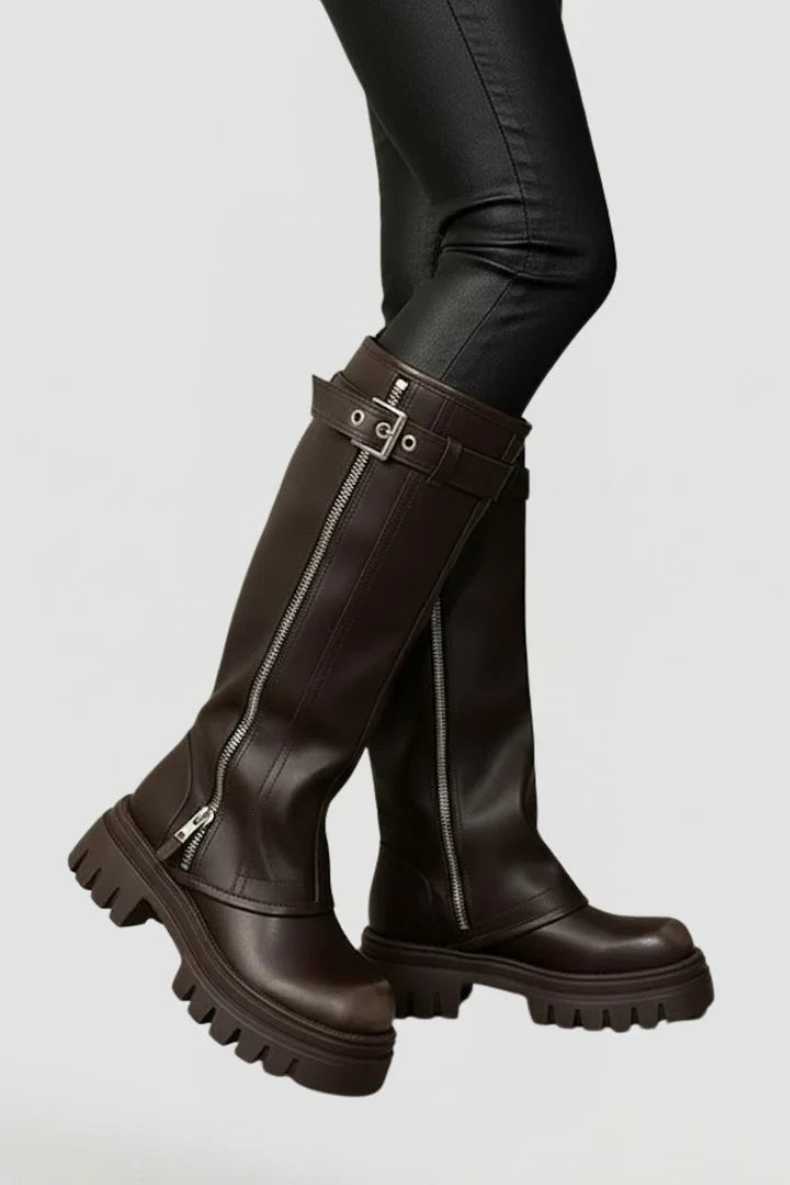Freya | Women's Suede Knee High Platform Side Zip Boots with Comfortable