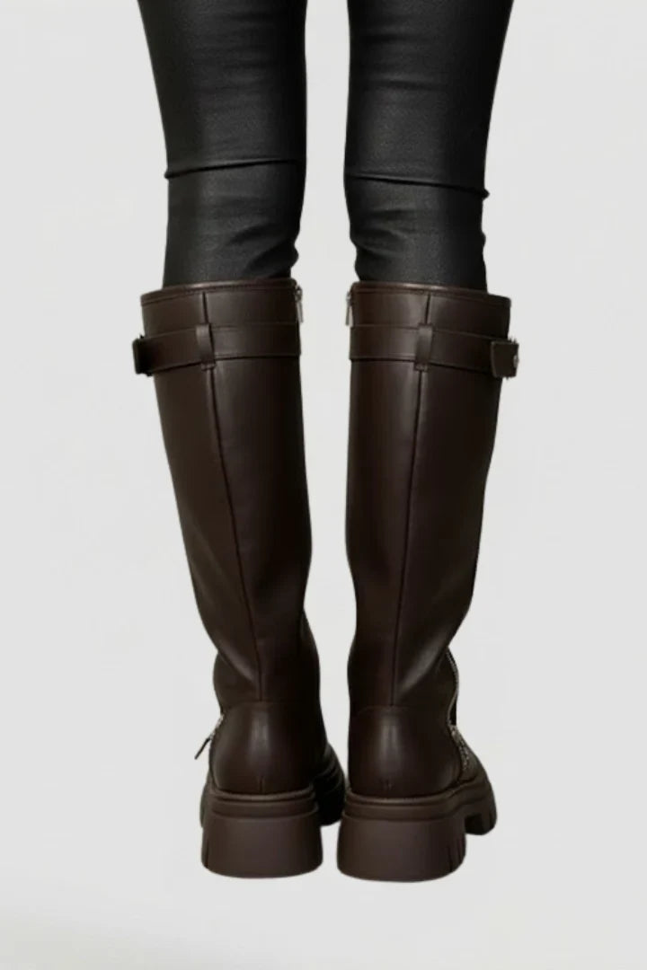 Freya | Women's Suede Knee High Platform Side Zip Boots with Comfortable