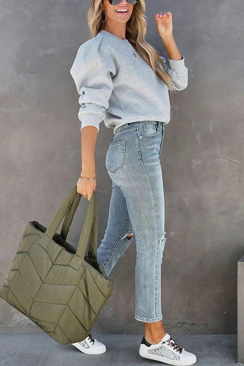 Juna | Women's Crew-Neck Sweatshirt Pullover with Knit Cozy Soft for Layering
