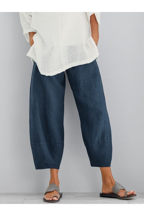 FJØRNA women's lightweight summer tapered cropped trousers with elastic waist, loose fit, and relaxed style.