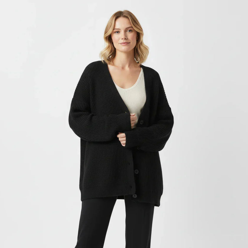 Saga | Women's Oversized Ribbed Knit Button-Front Cardigan