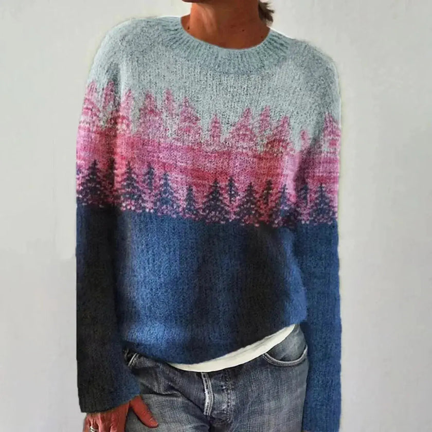 Amara | Women's Relaxed-Fit Wool-Blend Sweater with Wide Collar and Scandinavian Print for Layering