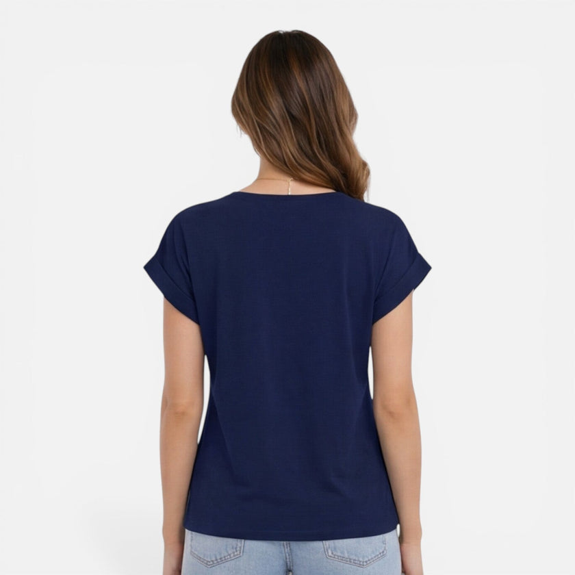 Women's FJØRNA V-neck twist front casual summer t-shirt with short sleeves, soft and stylish for warm weather.