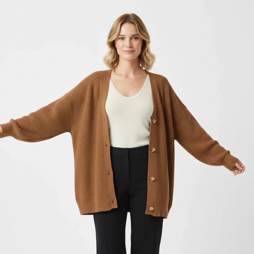 Saga | Women's Oversized Ribbed Knit Button-Front Cardigan