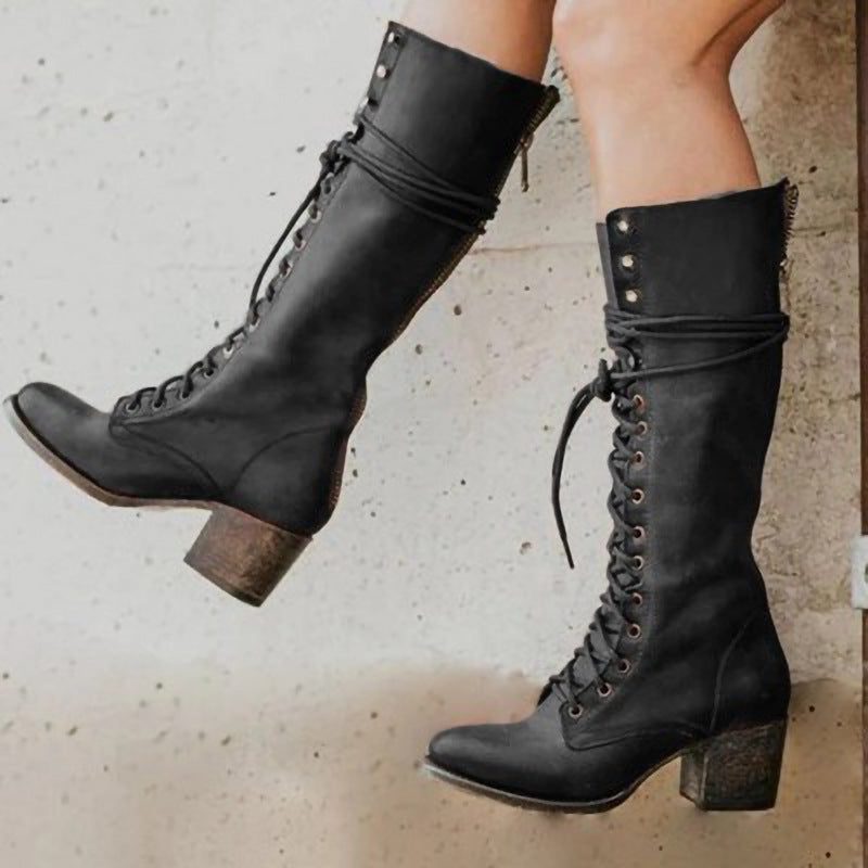 Selina | Women's Knee-High Lace-Up Block-Heel Boots