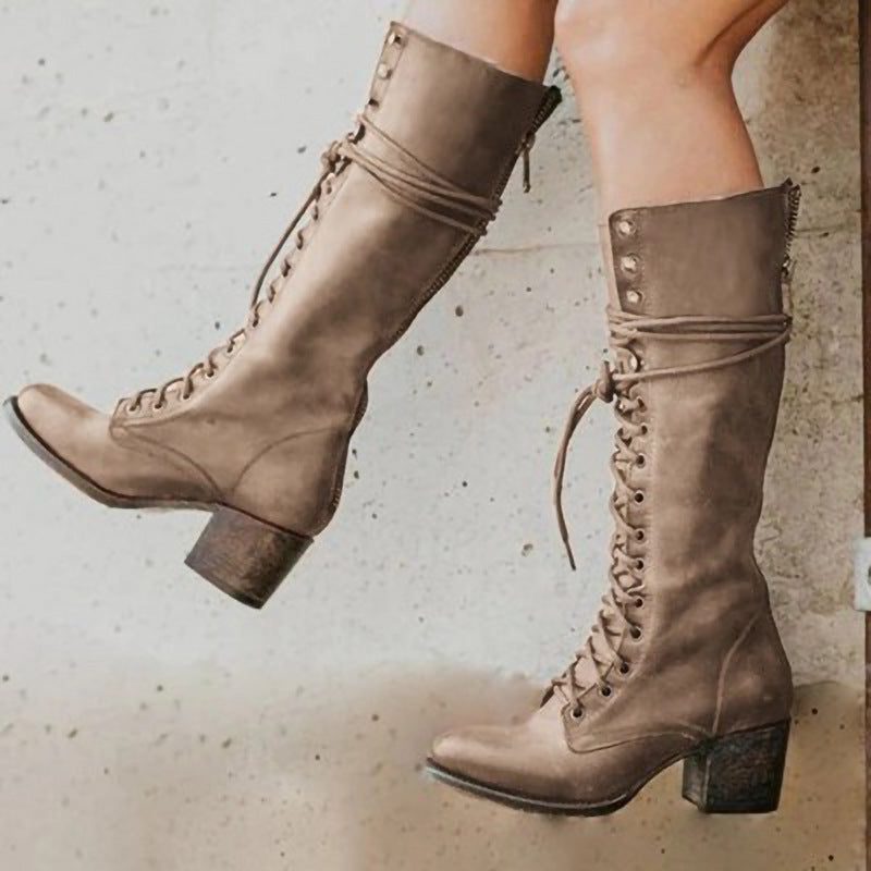 Selina | Women's Knee-High Lace-Up Block-Heel Boots
