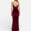 FJØRNA women's velvet evening dress with slim fit, high slit, spaghetti straps, and maxi length, perfect for elegant summer occasions.