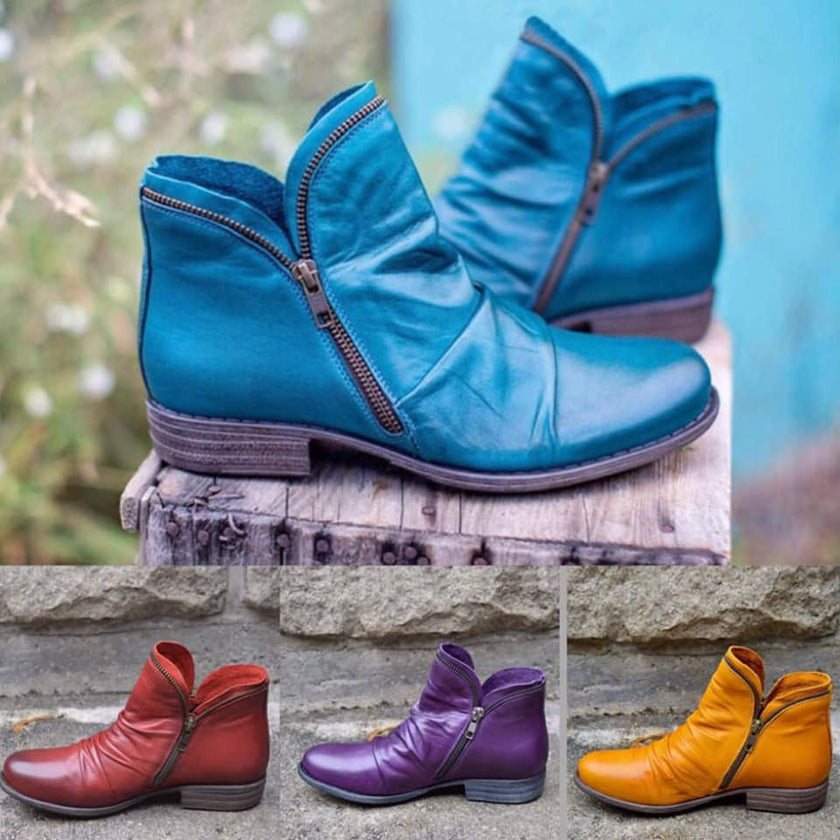 Victoria | Women's Leather Boots with Practical Zipper Comfortable Casual Everyday