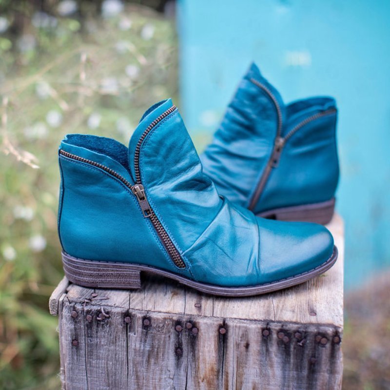 Victoria | Women's Leather Boots with Practical Zipper Comfortable Casual Everyday