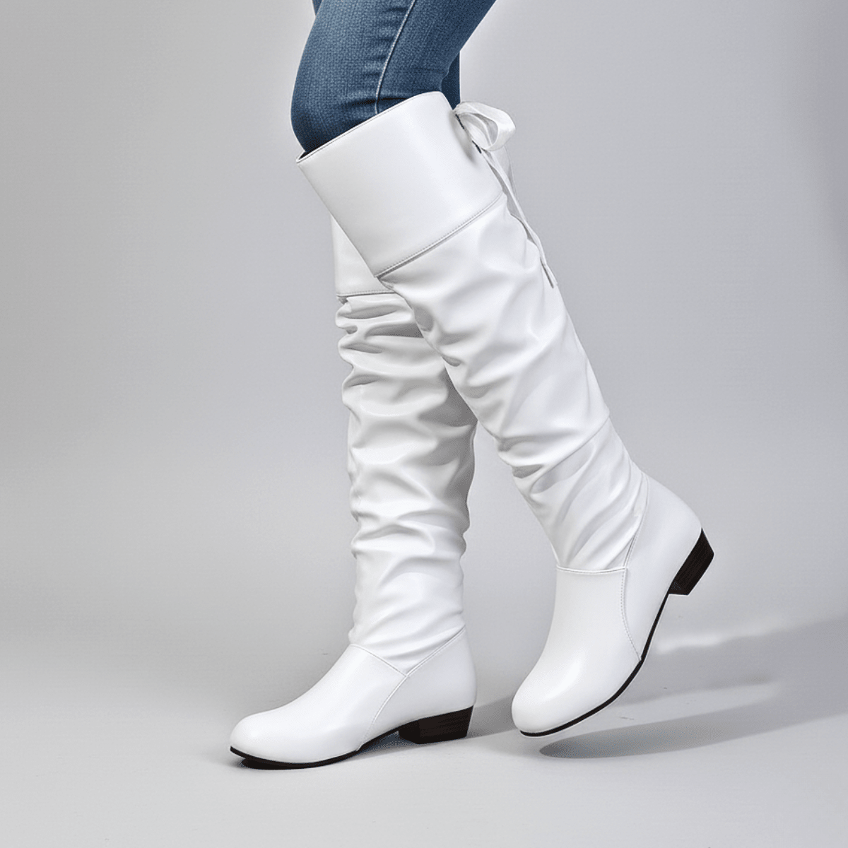Slouchy Faux Leather Boots with Almond Toe for Women | Vionne