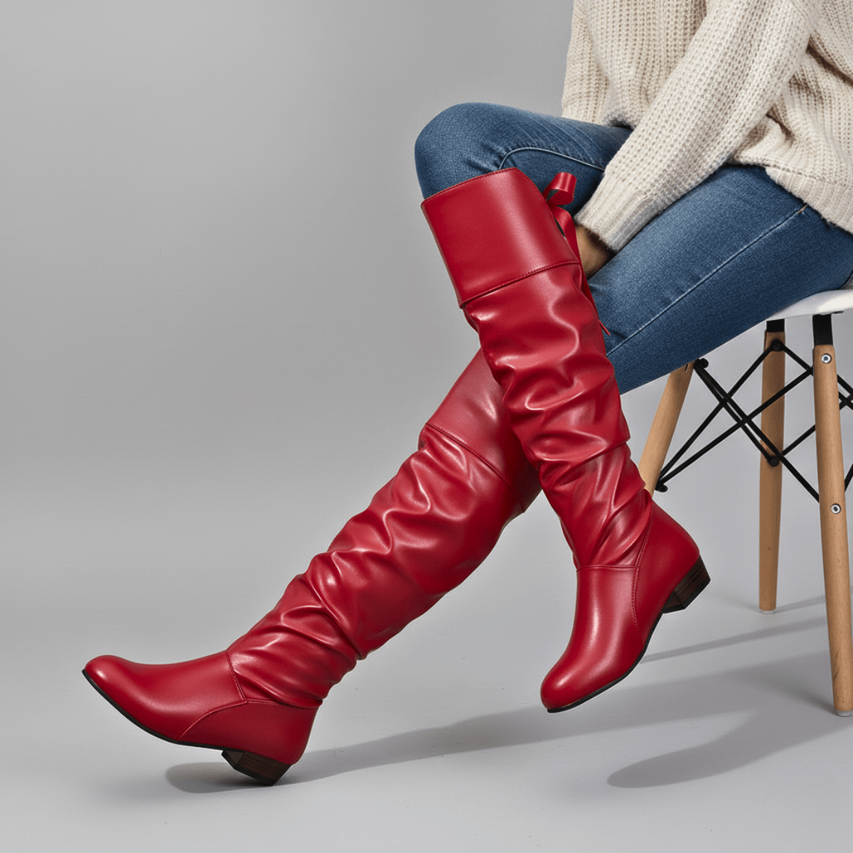 Slouchy Faux Leather Boots with Almond Toe for Women | Vionne