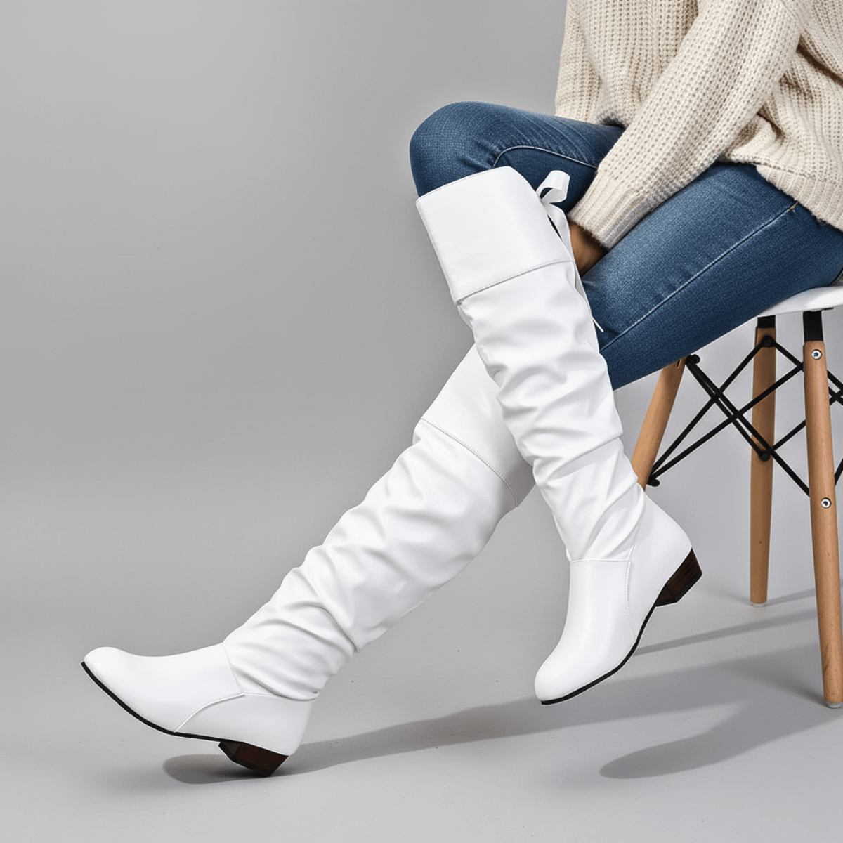 Slouchy Faux Leather Boots with Almond Toe for Women | Vionne
