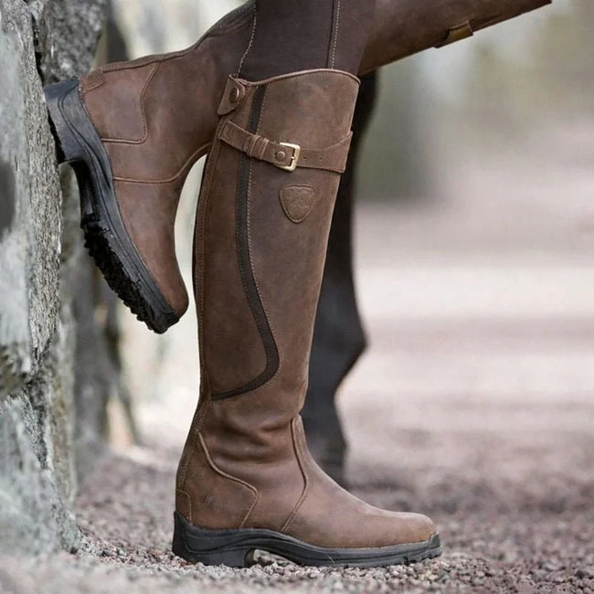 Elin | Women's Waterproof Knee High Buckle Detail Boots with Leather Comfortable