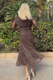 FJØRNA bohemian patterned V-neck mesh maxi dress with casual, flowy design, perfect for weddings or relaxed occasions.