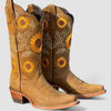 Western | Women's Suede Sunflower Embroidered with Block-Heel Pointed-Toe Comfortable Casual Everyday