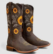 Western | Women's Suede Sunflower Embroidered with Block-Heel Pointed-Toe Comfortable Casual Everyday