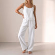 FJØRNA women's summer two-piece set with white button-front top and scoop neck, stylish co-ord clothing for warm weather