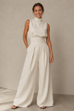 Two-Piece Set Women Sleeveless Top Wide Leg Solid