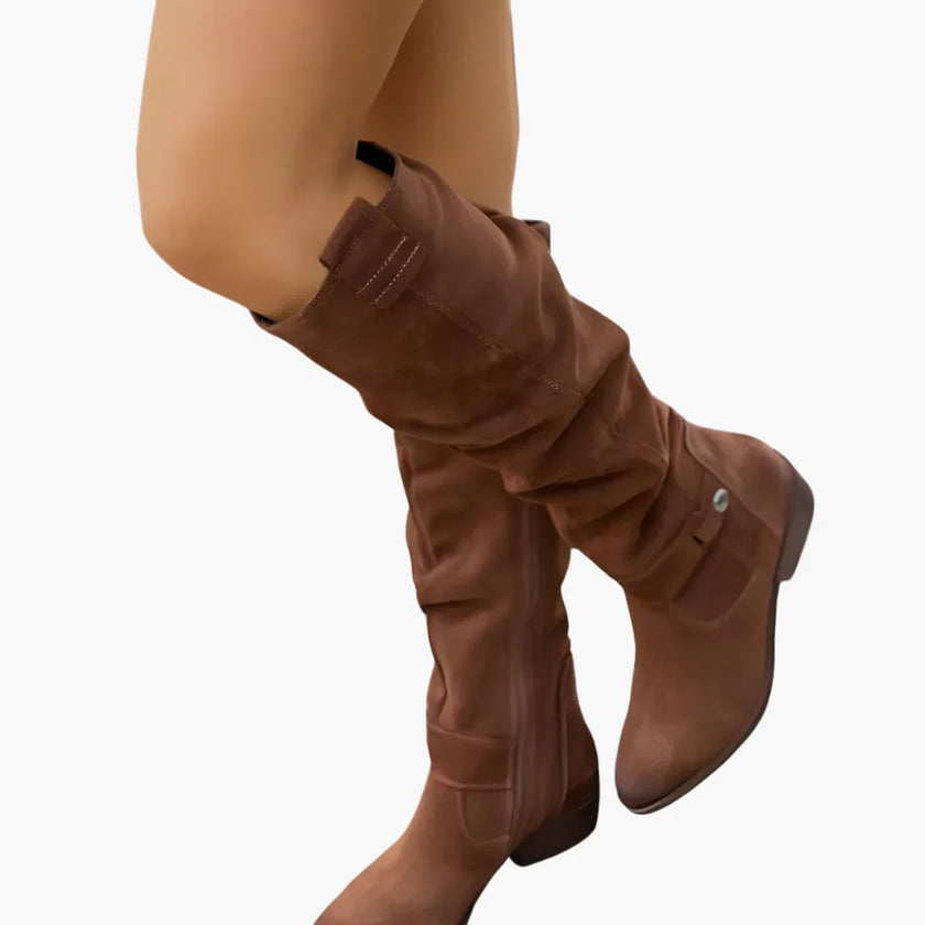Juna | Women's Knee High Side Zip Block Heel Boots with Comfortable