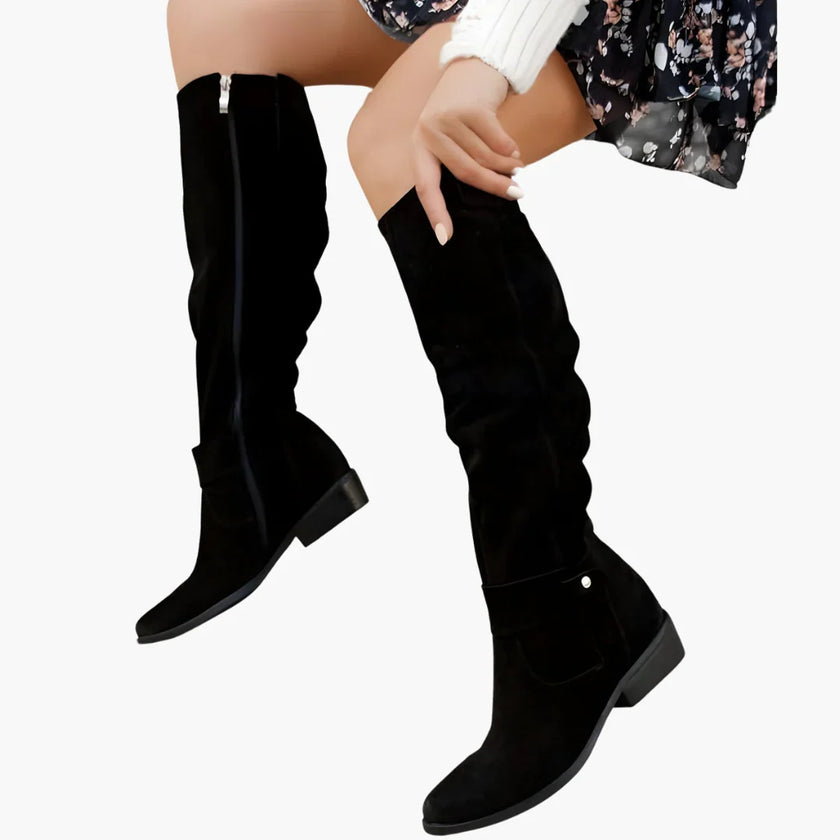 Juna | Women's Knee High Side Zip Block Heel Boots with Comfortable