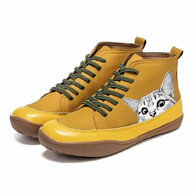Tessa | Women's Lace Up Ankle Cat Print Boots with Comfortable Casual