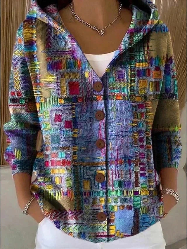 None | Women's Versatile Knit V-Neck Cardigan Sweater with Hooded Button-Front for Layering