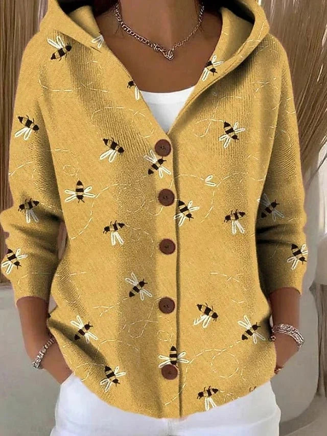 None | Women's Versatile Knit V-Neck Cardigan Sweater with Hooded Button-Front for Layering