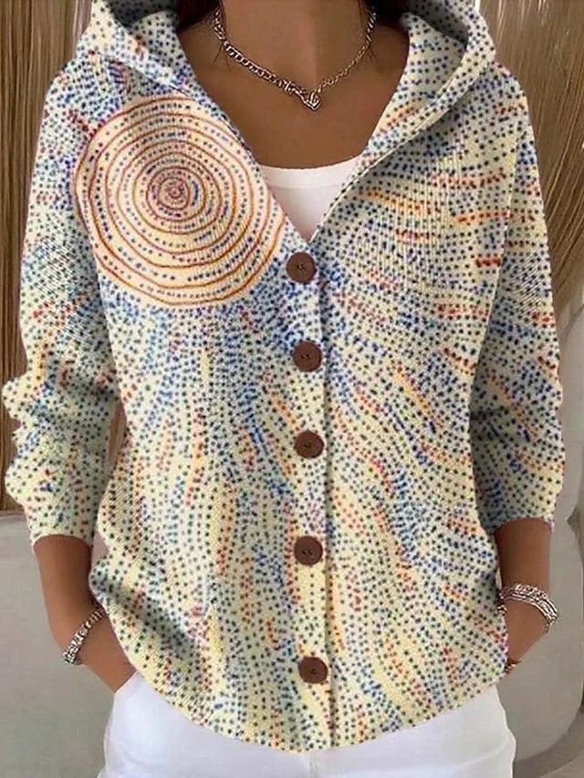 Hooded Button-Front Knit Cardigan Sweater with Drawstring V-Neck Hood for Women