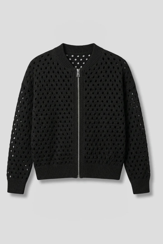 None | Women's Classic Ribbed Zip-Up Cardigan Sweater Knit Sweater with Round-Neck Long-Sleeve