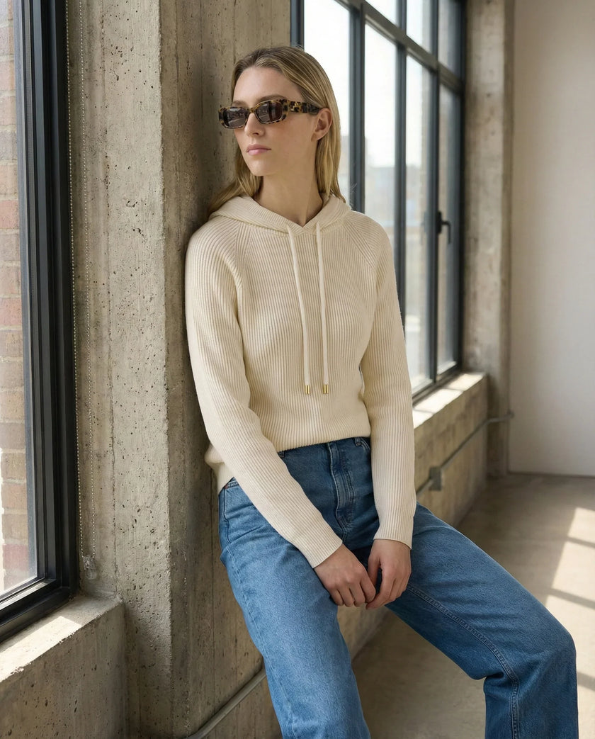 Maren | Women's Ribbed Knit Hooded Sweater Pullover with Cozy Soft Long-Sleeve