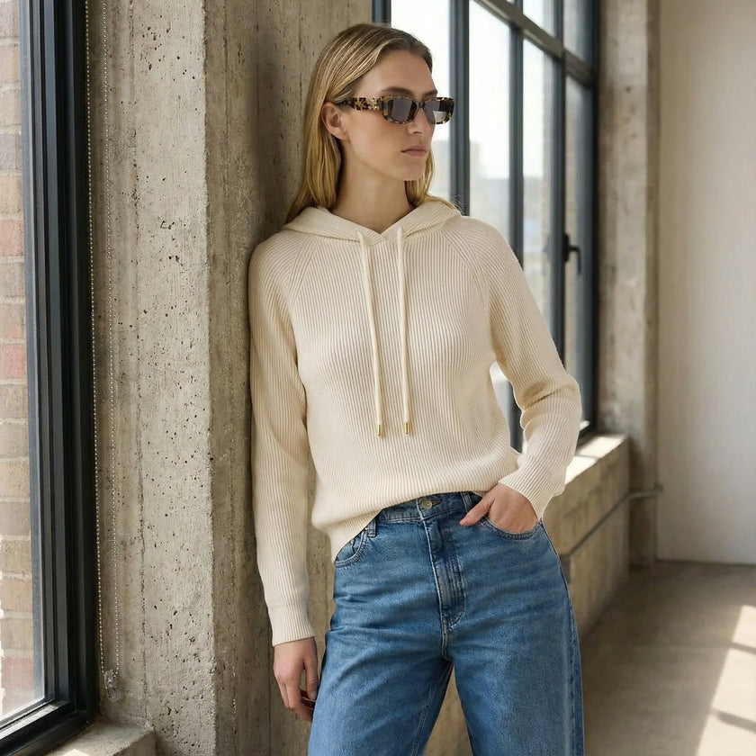 Maren | Women's Ribbed Knit Hooded Sweater Pullover with Cozy Soft Long-Sleeve