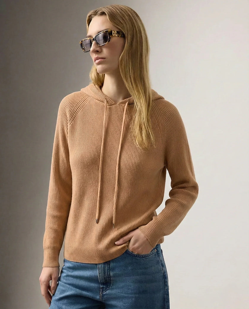 Maren | Women's Ribbed Knit Hooded Sweater Pullover with Cozy Soft Long-Sleeve
