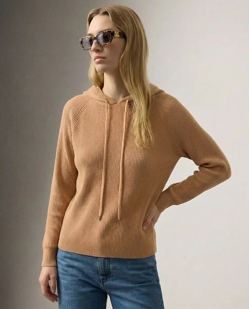 Maren | Women's Ribbed Knit Hooded Sweater Pullover with Cozy Soft Long-Sleeve