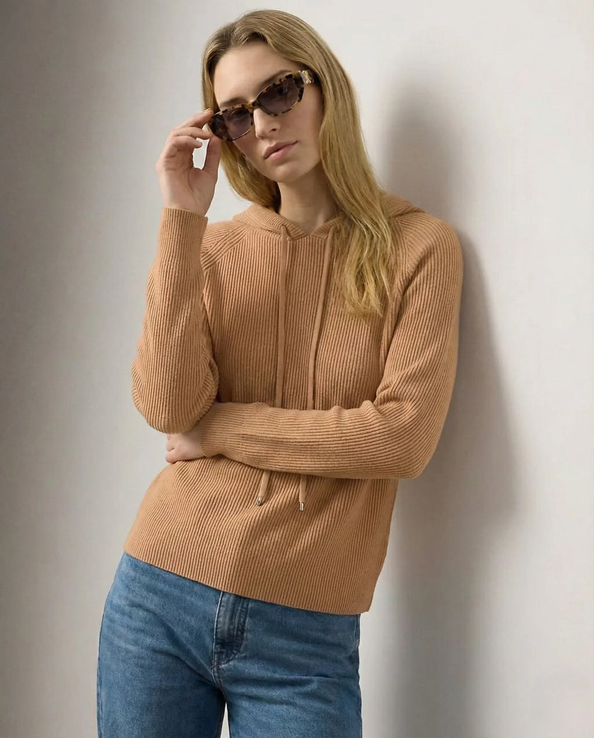 Maren | Women's Ribbed Knit Hooded Sweater Pullover with Cozy Soft Long-Sleeve