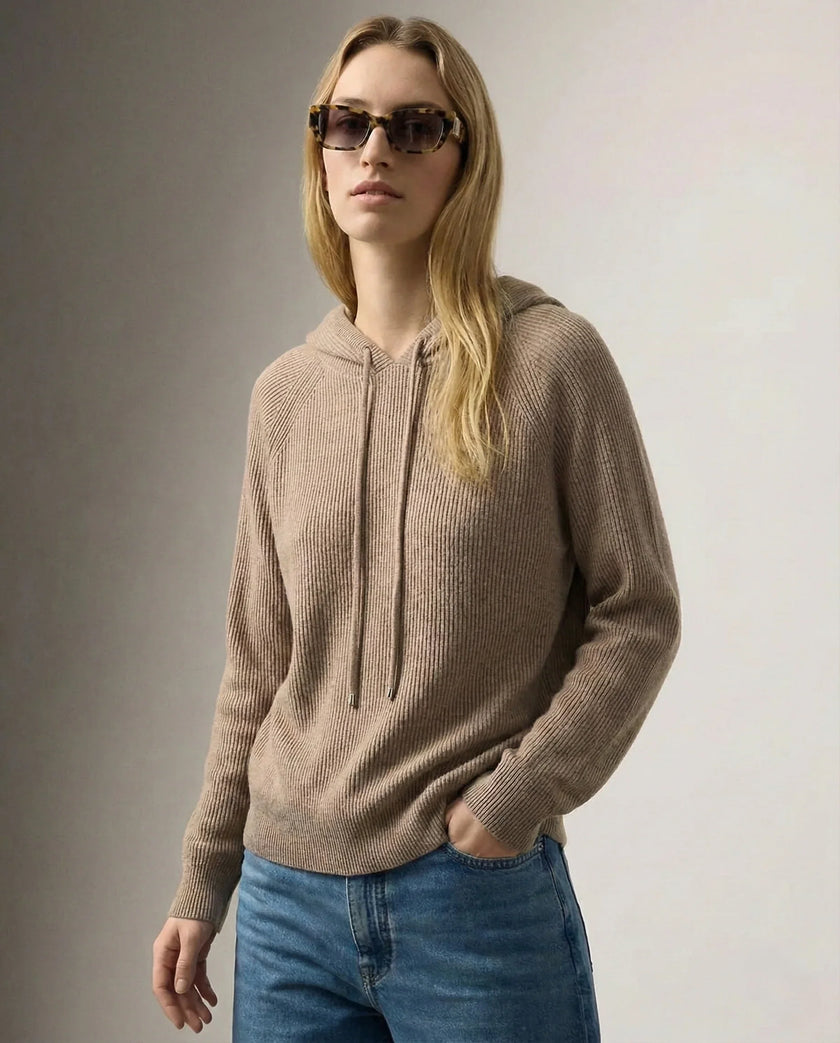 Maren | Women's Ribbed Knit Hooded Sweater Pullover with Cozy Soft Long-Sleeve