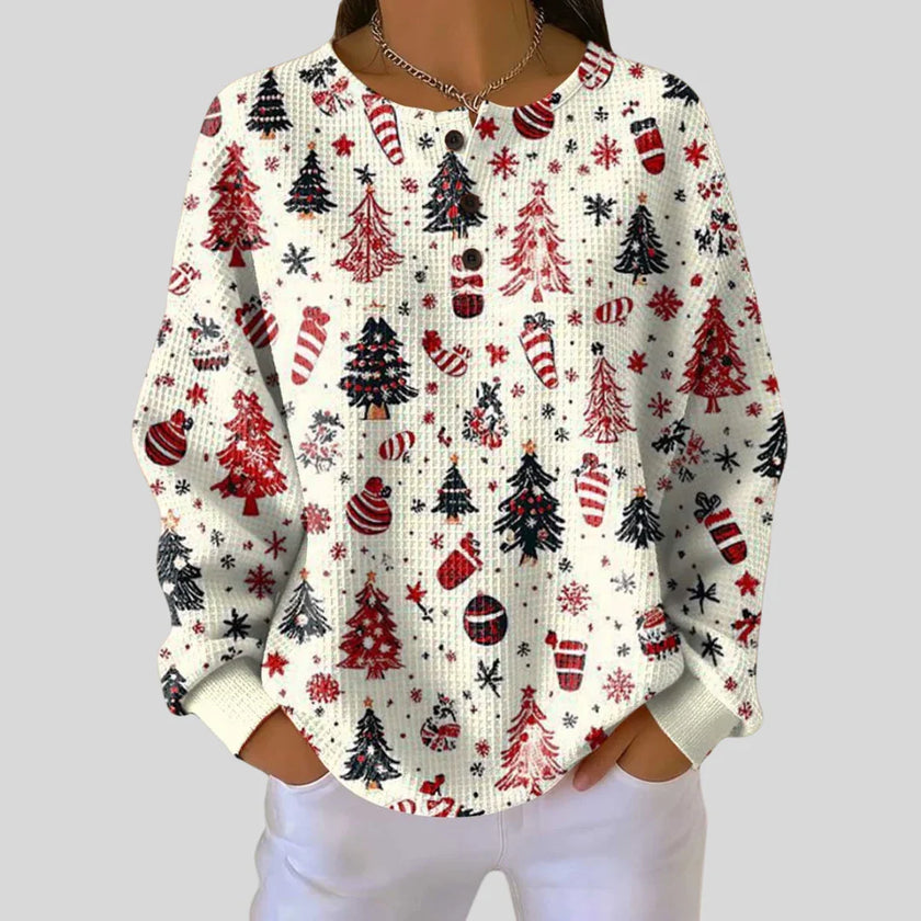 Sanne | Women's Waffle-Knit Ribbed Sweatshirt Pullover with Cozy Soft Long-Sleeve Everyday