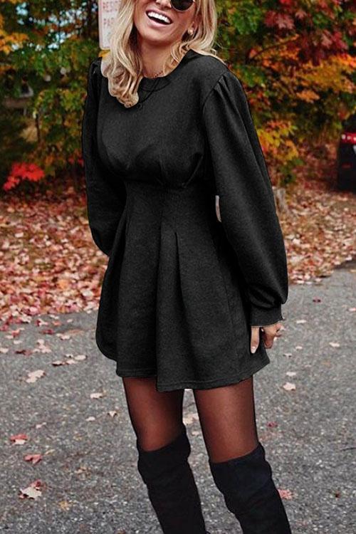 Livia | Women's Sweatshirt Dress Mini Long Sleeve Gathered Waist with Elegant