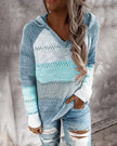 Saskia | Women's Ribbed Knit Striped V-Neck Hooded Sweater Pullover with Cozy