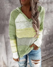 Saskia | Women's Ribbed Knit Striped V-Neck Hooded Sweater Pullover with Cozy