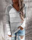 Saskia | Women's Ribbed Knit Striped V-Neck Hooded Sweater Pullover with Cozy